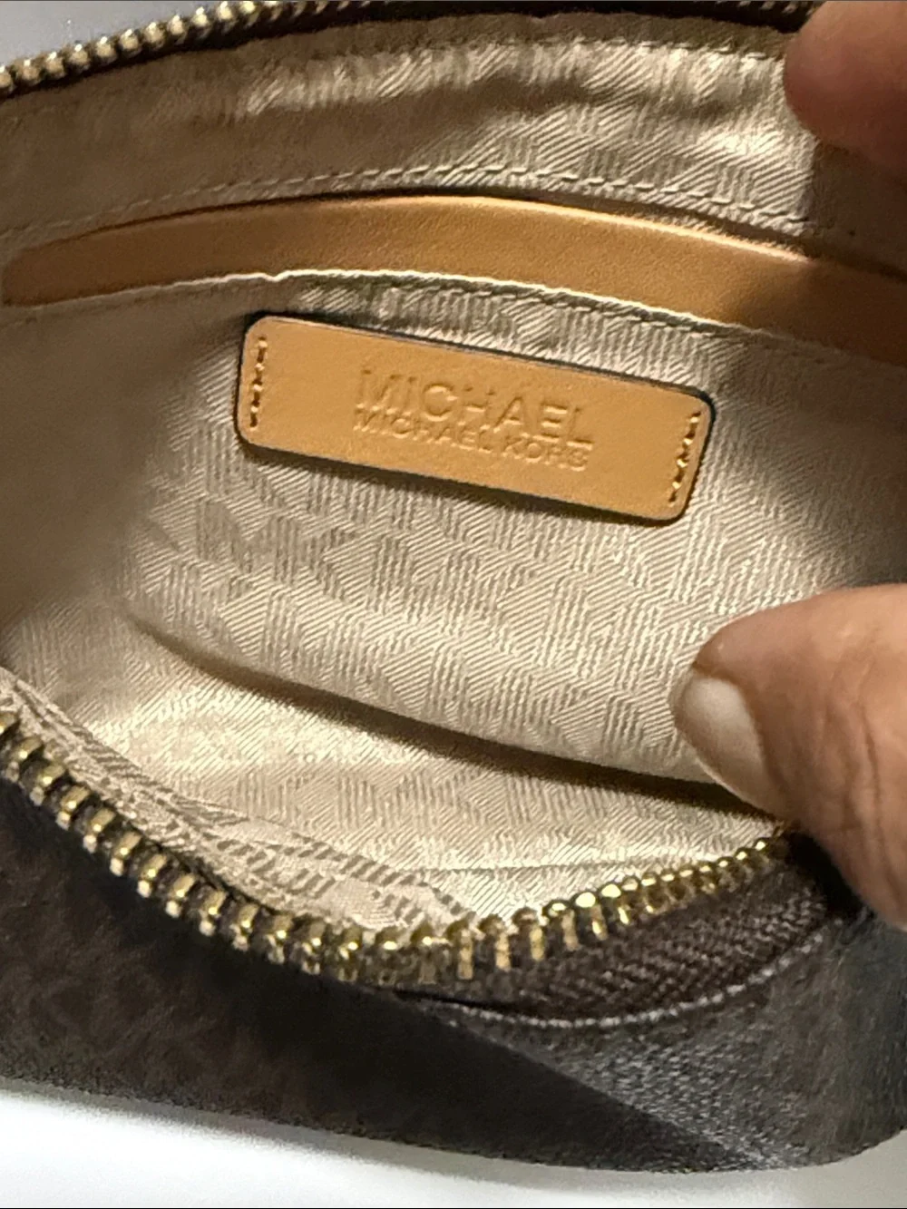 Michael Kors Brown Logo-Print Cosmetic Pouch with Gold Hardware